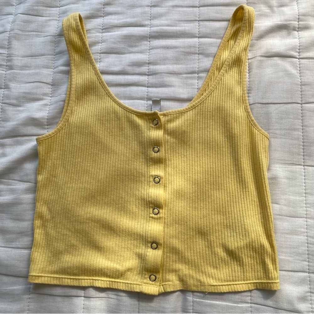 Yellow Ribbed Button-Front Tank Top